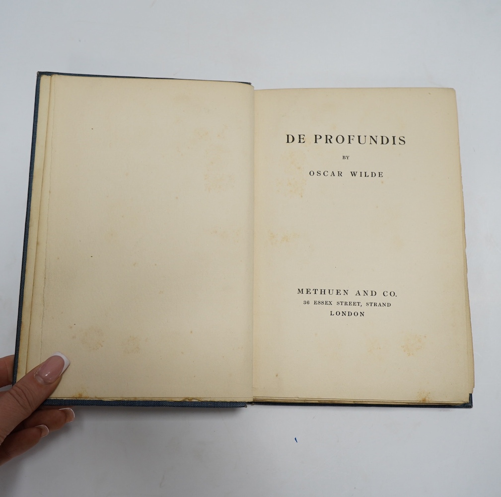 Wilde, Oscar - De Profundis. 1st trade edition. half title, Methuen's 40pp. catalogue (March 1905); original gilt ruled pictorial cloth, gilt top and other edges uncut. 1905